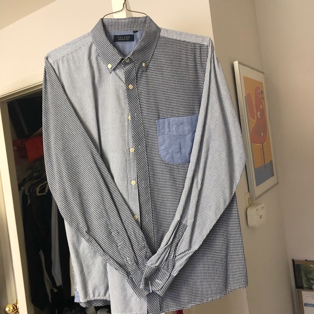 Velour - Mens Button Down - Gingham Stripe - Large